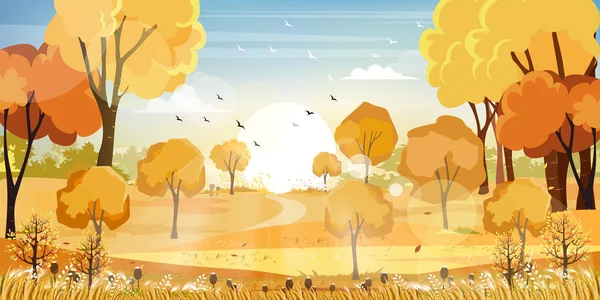 Panorama Countryside Landscape Autumn Vector Illustration Horizontal Banner Autumn Landscape — Stock Vector