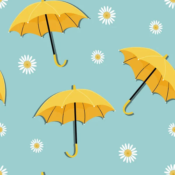 Seamless Pattern Umbrella Daisy Floer Green Pastel Background Autumn Color — Stock Vector