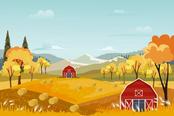 Panorama Landscapes Countryside Autumn Mid Autumn Farm Field Mountains Wild — Stock Vector