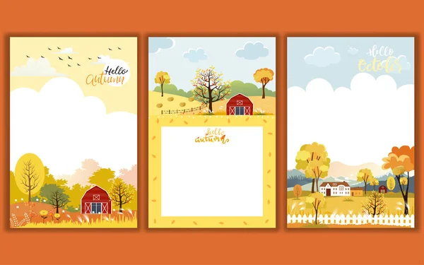인터넷 데이터베이스 Set Cute Cartoon Autumn Landscape Farm Fild Copy — 스톡 벡터