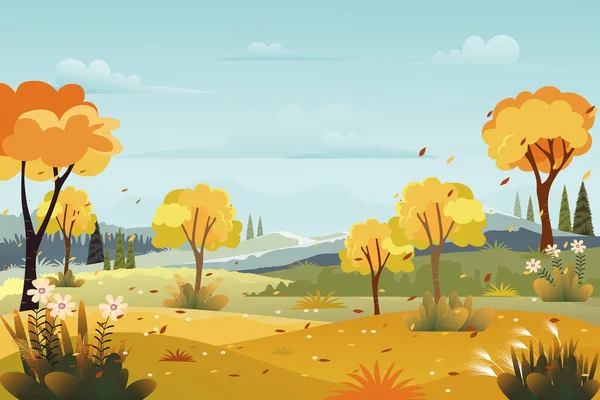 Krajobrazy Panoramy Wsi Jesienią Jesień Środku Pola Góry Dzika Trawa — Wektor stockowy
