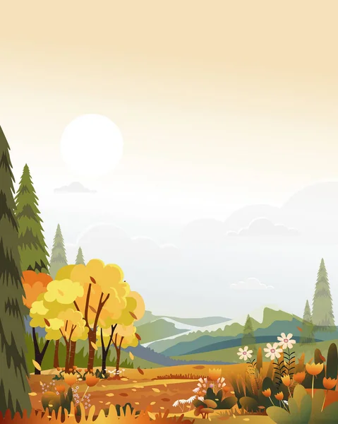 Paisajes Panorámicos Fantasía Campo Otoño Panorámica Mediados Otoño Con Campo — Vector de stock