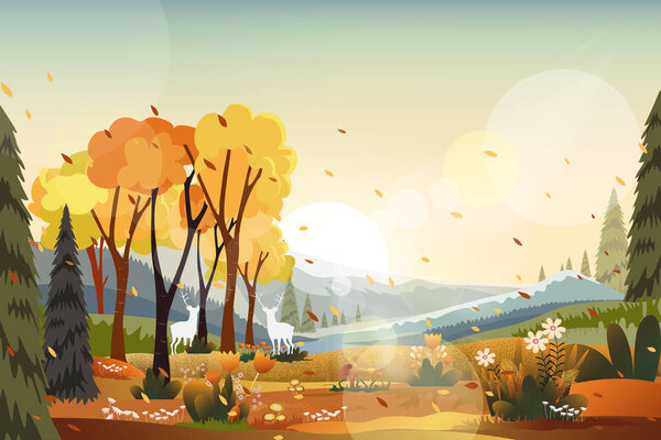 Fantasy Panorama Landscapes Countryside Autumn Panoramic Mid Autumn Farm Field — Stock Vector