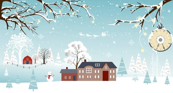 Vektorová Ilustrační Karta Veselé Vánoce Šťastný Nový Rok Panorama Zimní — Stockový vektor