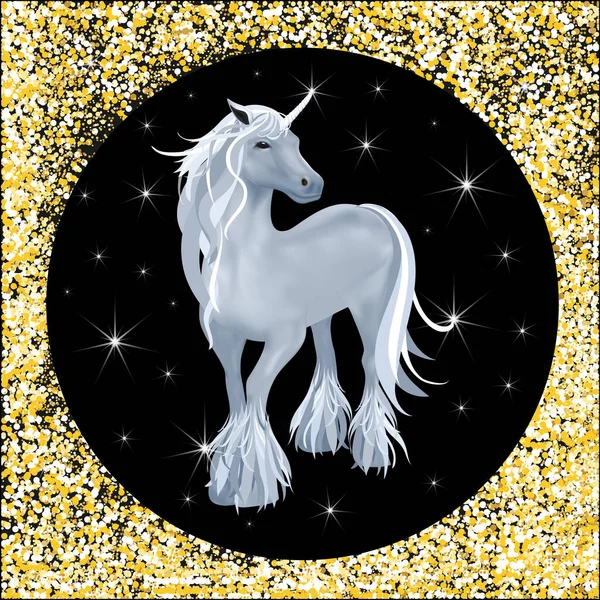 Cute Illustration Grey Unicorn Star Golden Glitter Background Little Magical — Stock Vector