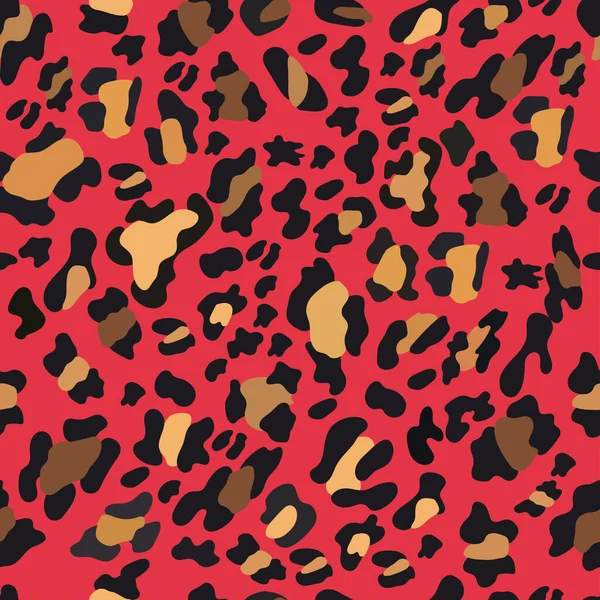 Kırmızı Zemin Üzerinde Sarı Kahverengi Leopar Desenli Vektörsüz Leopar Deseni — Stok Vektör