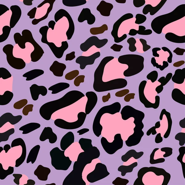 Векторный Бесшовный Рисунок Кожи Леопарда Розовом Черном Фиолетовом Пастельном Фоне — стоковый вектор
