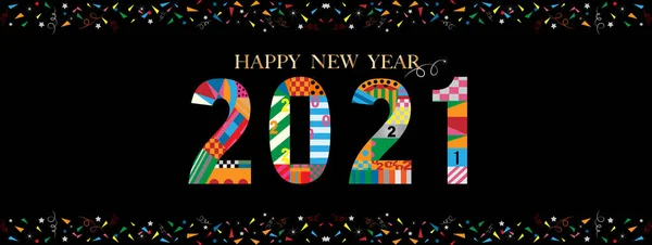タイポグラフィテキスト幸せな新年2021黒の背景に幾何学的なスタイルのフォント グリーティングカードのレタリングのための創造的なデザイン ベクトル2021チラシ ポスター バナー カレンダーの背景 — ストックベクタ