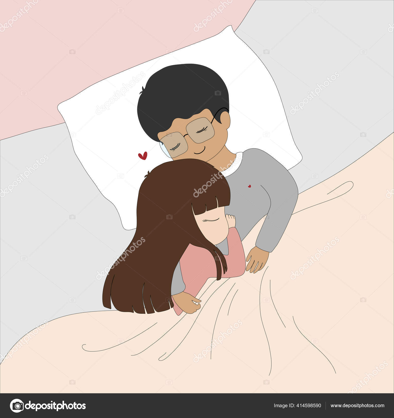 Kawaii Valentine's Day Lovely Lovers Girl Boy Lying Together Bed Stock  Vector Image by © #414598590
