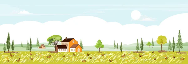 Paisaje Primavera Pueblo Con Espacio Para Copiar Ilustración Vectorial Paisaje — Archivo Imágenes Vectoriales