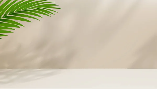 Beige Background Studio Podium Dengan Bayangan Daun Palem Lantai Semen - Stok Vektor