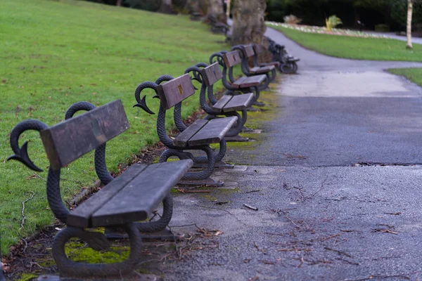 Traditional Wooden Park Benches Local Park England — Stock Photo, Image