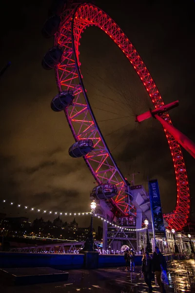 London Eye Iluminado Por Noche Rojo — Foto de Stock