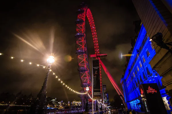 London Eye Iluminado Por Noche Rojo — Foto de Stock
