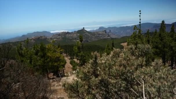 Una torsione rivelerà il colpo di scena dell'incredibile catena montuosa di Gran Canaria con alcune rocce in primo piano — Video Stock