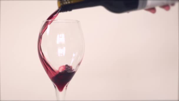 Pouring Red Wine Empty Tear Drop Shaped Wine Glass Plain — Stock Video
