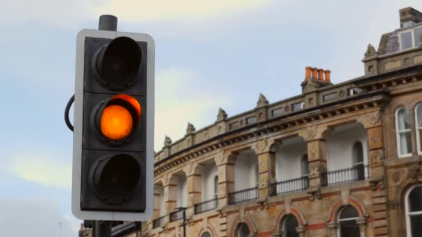 British Traffic Lights Changing Green Red Close Pelican Crossing Beeping — Stockvideo