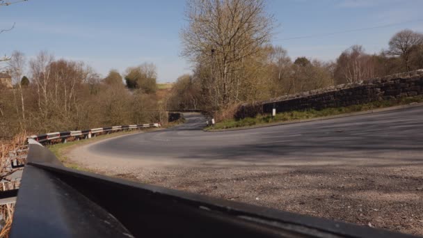 Man Mountain Biking Empty Countryside Road — Stock Video