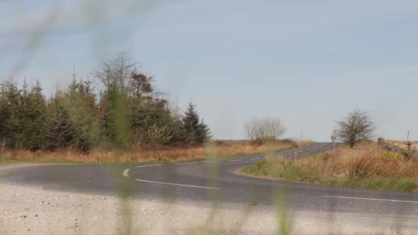 Man Mountain Biking Empty Countryside Road Turning Road — Stock Video