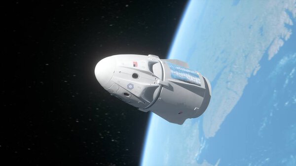 Cargo spaceship on low earth orbit. Usa private space company concept