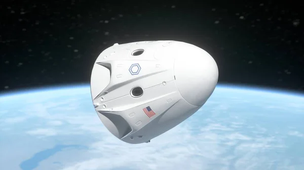 USA space exploration technologies concept illustration. Cargo spaceship