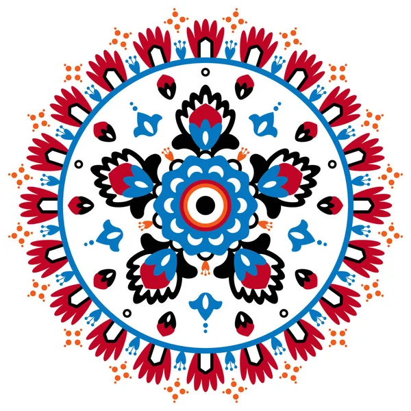 Bela flor ornamental. Mandala vermelha e azul. Ilustração vetorial isolada — Vetor de Stock