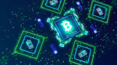 Bitcoin kripto para jetonu madencilik konsepti. Finansal ve iş teması
