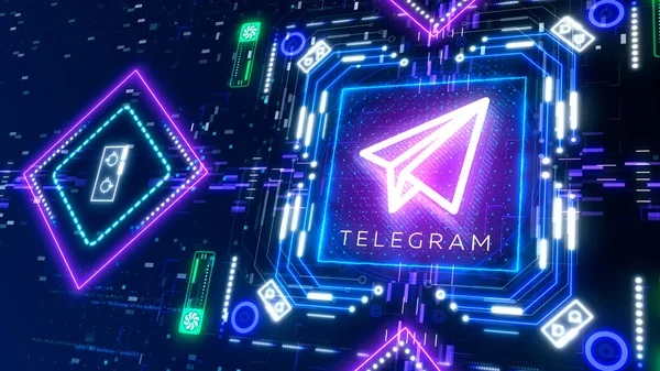 Telegram podpis 3d ilustracji. Cyfrowy papier płaszczyzna blask neon symbol — Zdjęcie stockowe