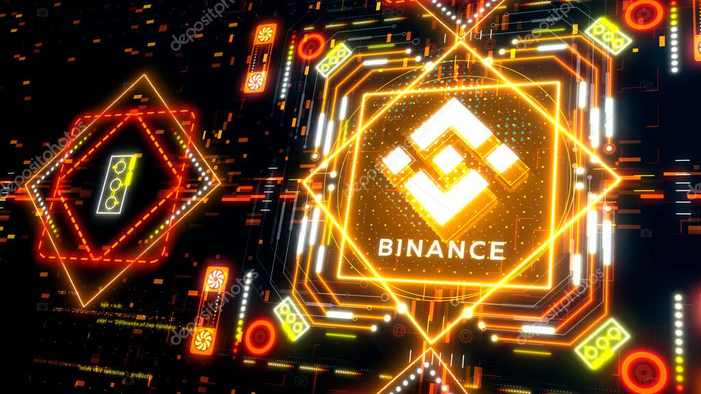 Binance exchange market symbol. Futuristic background concept. Blockchain trading technology