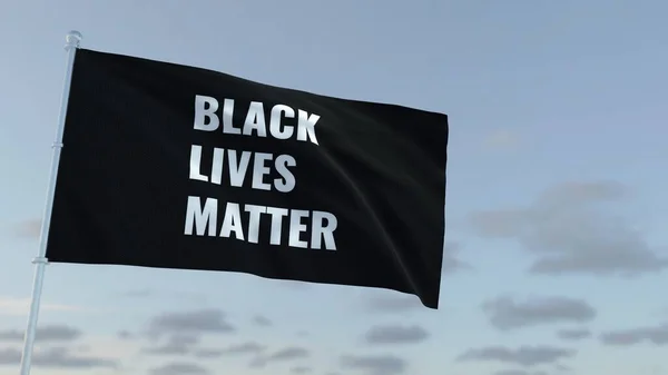 Черные жизни имеют значение размахивая флагом. Символ правозащитного движения. Остановить расизм — стоковое фото