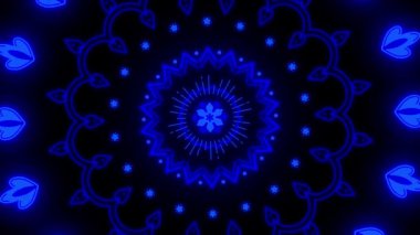 Soyut çiçek animasyonu. Parlayan neon çiçeklerin arasından uç. 4k döngülü animasyon.