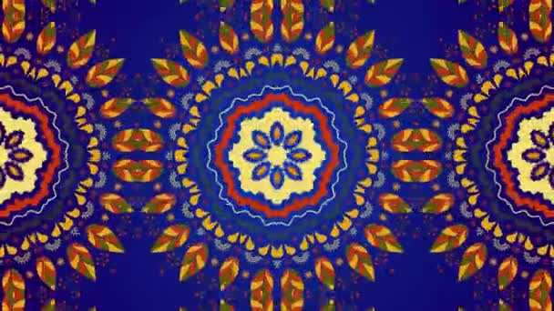 Floral kaleidoscope mandala fractal on blue background. Loop. — Stock Video