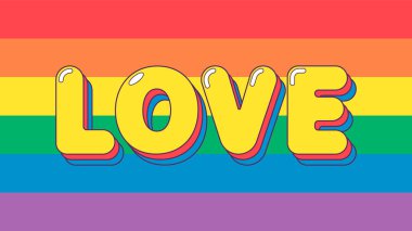 Aşk sözcüğüyle gökkuşağı bayrağı. Romantik, şirin bir geçmişi var. LGBTQ gururunun sembolü