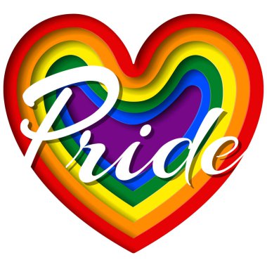 LGBT gururu, beyaz arka planda gökkuşağı kalbi kağıt kesikli aşk sembolü