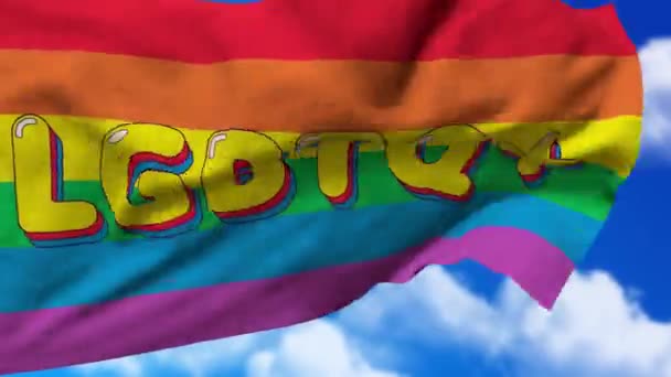 HBTQI stolthet flagga eller gay stolthet flagga vinka åt vinden. loop 3D-animering — Stockvideo