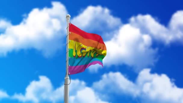 Прапор веселки, символ гордості ЛГБТК, геїв і лесбіянок. Петля розмахує прапором — стокове відео