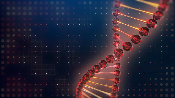 Поврежденная спираль ДНК светится красным на темном фоне — стоковое фото