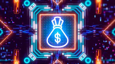 Elektronik ve dijital para birimi madenciliği sembolü. Finans ve iş geçmişi