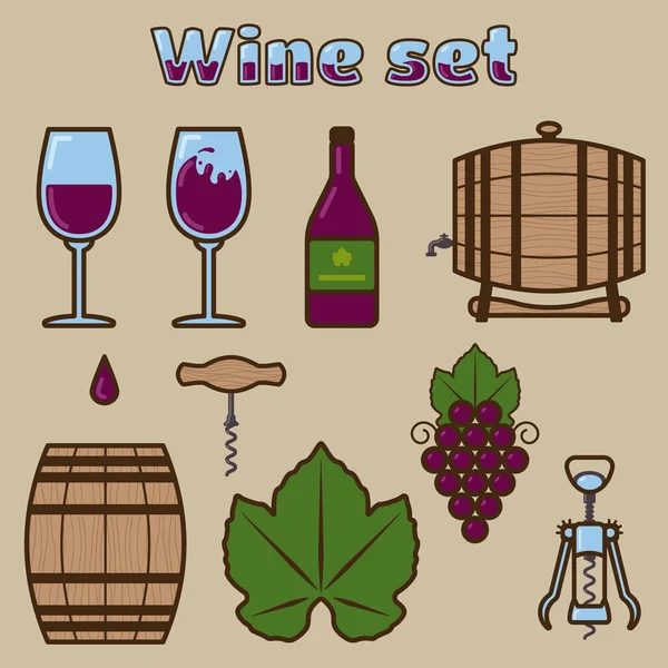 Ilustracja wektora czerwonego wina. Płaski styl vinous ikony tematyczne do projektowania — Wektor stockowy