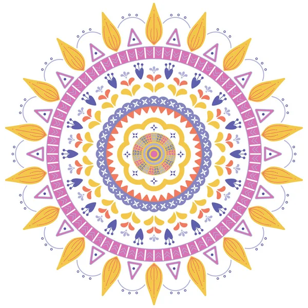 Mandala floral folklorique ethnique. Symbole d'herbe naturelle. Pour impression, textile, mode — Image vectorielle