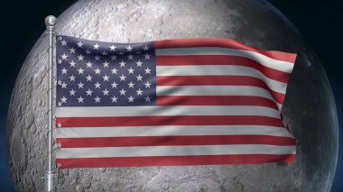 Ay 'da Amerikan bayrağı. Birleşik Devletler Ay Uzay Görev Konsepti. Bilim teması
