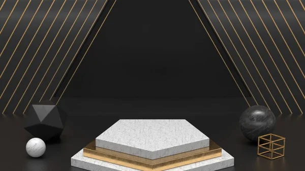 Modern 3D arka plan. Beyaz mermer ürün standı. 3d illüstrasyon
