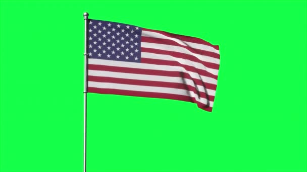 Auf der grünen Leinwand weht die US-Flagge. Nahtlose 3D-Animation des US-Symbols — Stockvideo