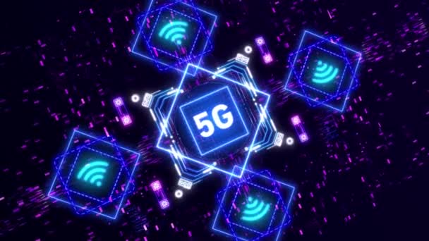 Símbolo de red móvil rápido 5g sobre fondo futurista. Signo de tecnología de Internet — Vídeos de Stock