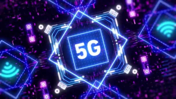 5G-Netz für mobiles Internet. Neon-Interface-Animation — Stockvideo