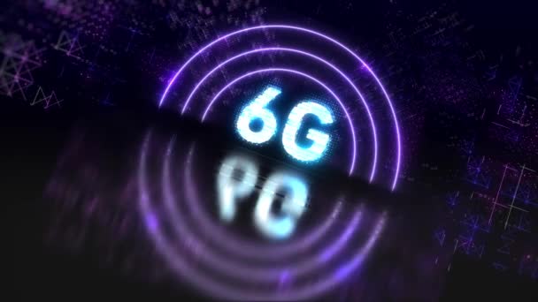 6G draadloze mobiele netwerk symbool animatie. Neon futuristische achtergrond — Stockvideo