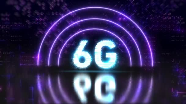 6G snabb mobil nätverk och internet koncept symbol. Neon glitch-skylt. 4k-video — Stockvideo