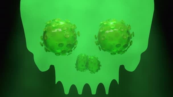 Coronavirus covid-19 animated background. Scary toxic skull with virus cell eyes — Stock Video