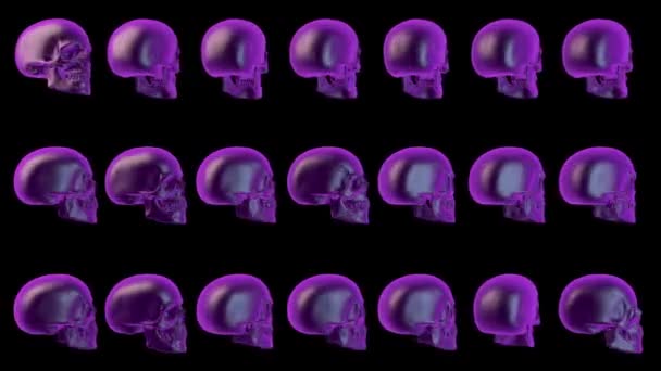 Calaveras violetas fondo de Halloween. Loop animación 3d — Vídeos de Stock