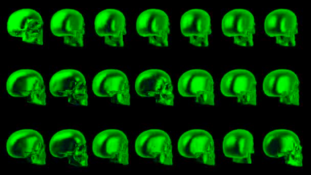 Zielone zatrute czaszki halloween tle. Animacja pętli 3d — Wideo stockowe